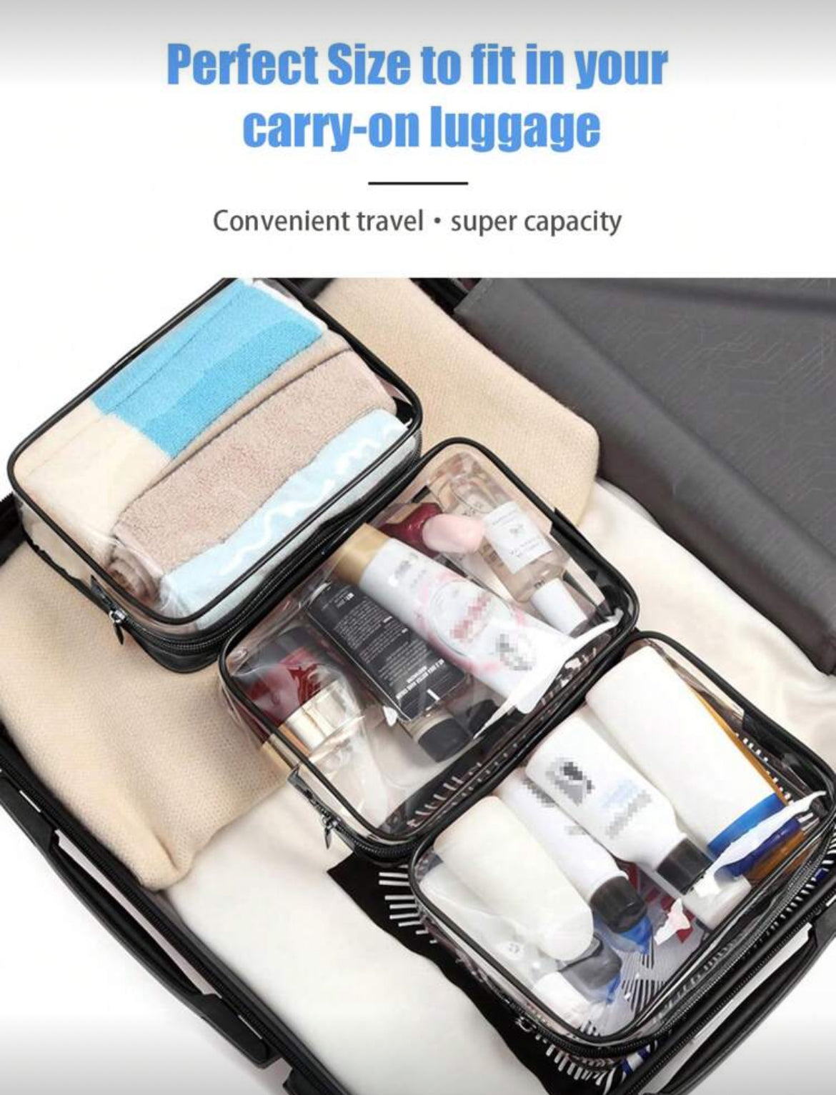 3 pcs Sac de maquillage de voyage transparent – Pratique, chic S M L