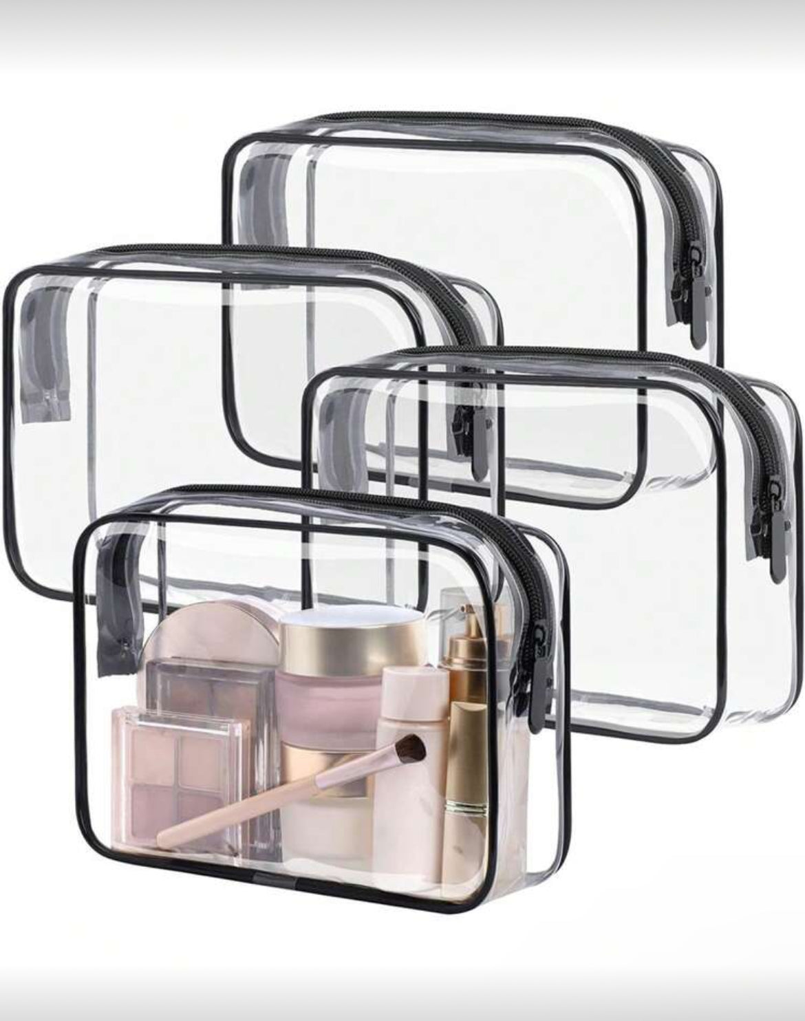 3 pcs Sac de maquillage de voyage transparent – Pratique, chic S M L