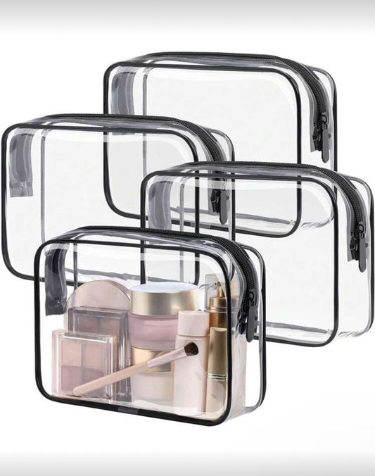 3 pcs Sac de maquillage de voyage transparent – Pratique, chic S M L