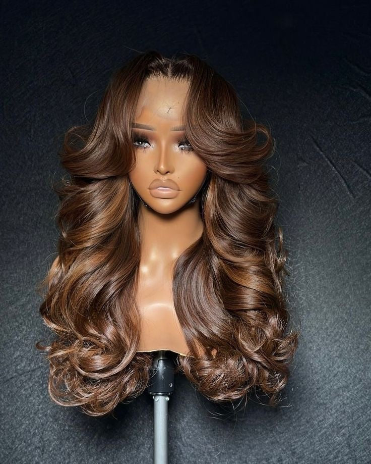 Perruque synthétique balayage chocolate volume + layers