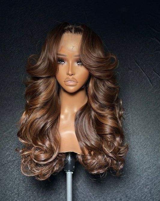 Perruque synthétique balayage chocolate volume + layers